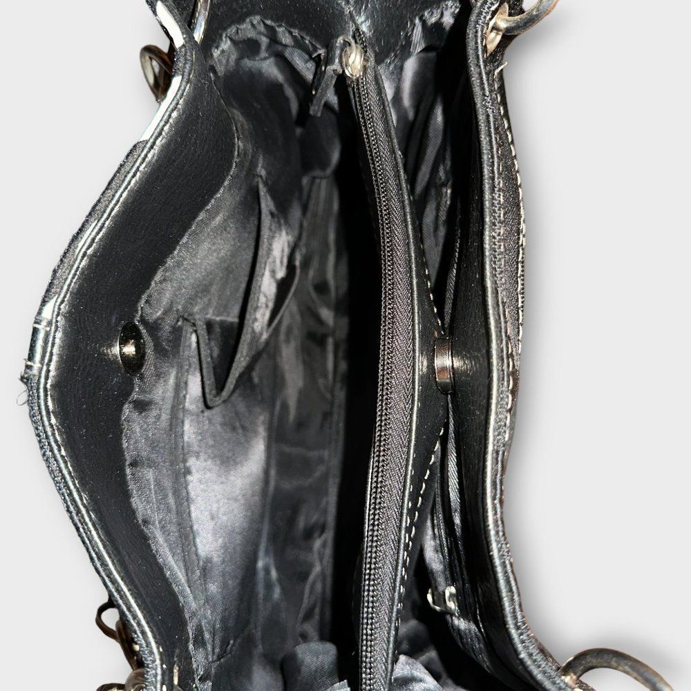 Zebra Striped Block Pattern Shoulder Bag Black an… - image 8